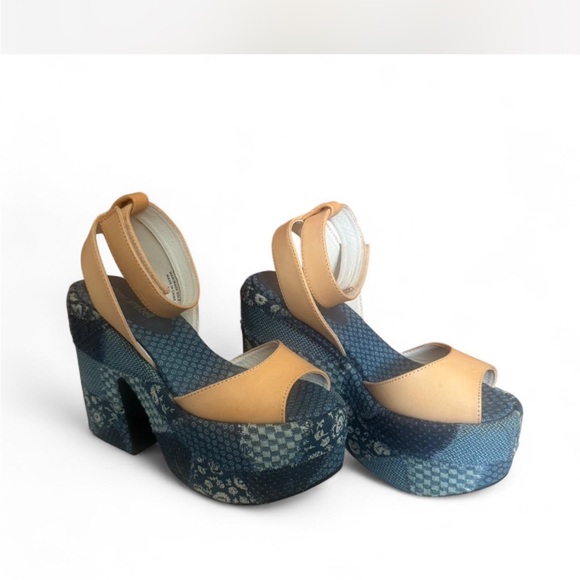 Jeffrey Campbell Retro Boho Denim Patchwork & Leather Platform Sandals - Picture 3 of 5